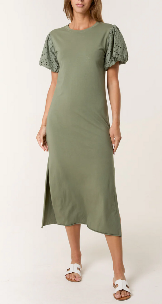 Khaki Puff Sleeve Dress