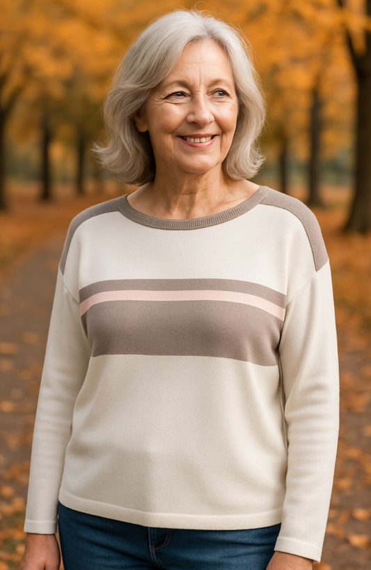 Beige and Pink Striped Jumper by Alice Collins