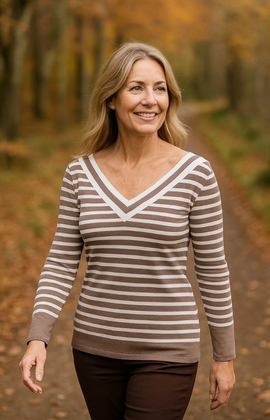 Marble V-Neck Striped Top