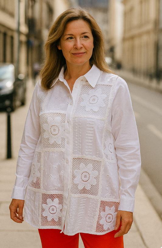 Sunflower Anglais Crochet Cotton Pure Shirt