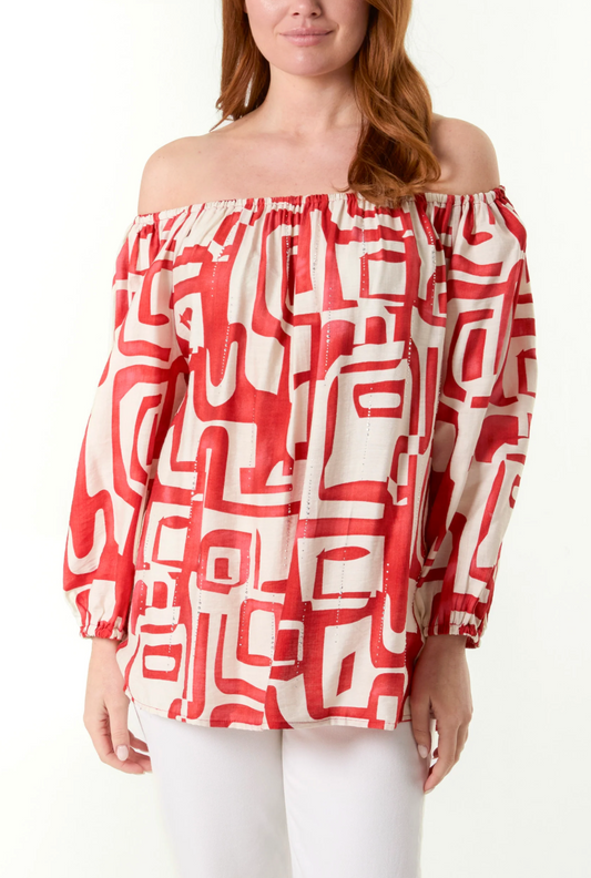 Geometric Print Bardot Top