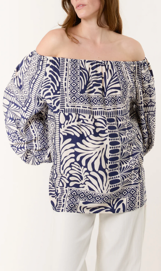 Mixed Print Elasticated Bardot Top