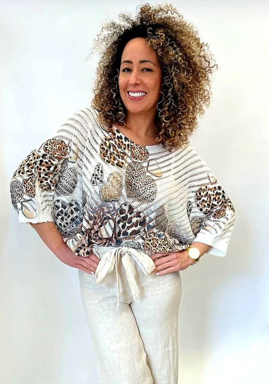 Leopard Heart V Crochet Mesh Knit