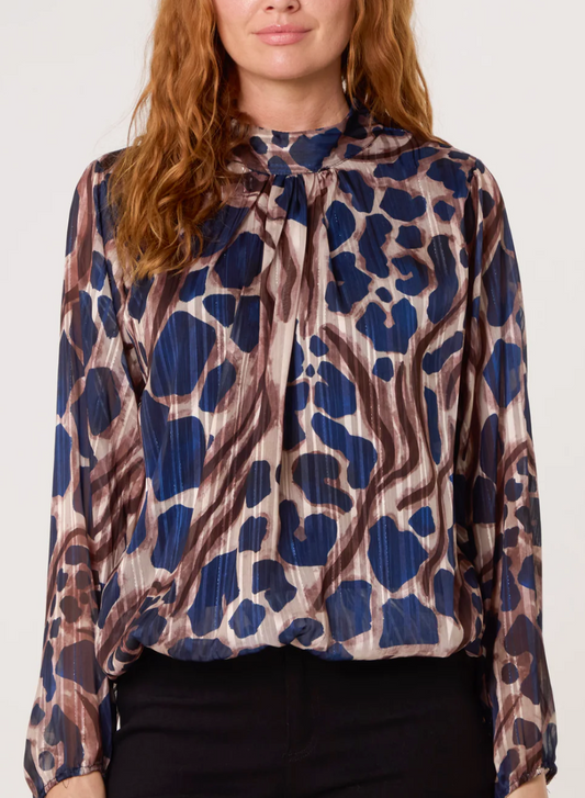 Lurex Pebble High Neck Blouse