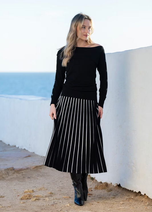 Off Shoulder Button Sweater by Marble