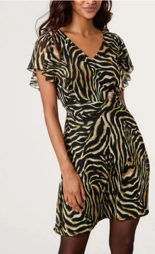 Zebra Print Flutter Sleeve Mini Dress