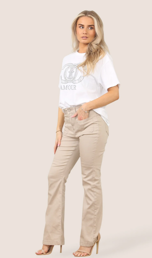 Bootcut Beige Two Front Pocket Voggo Jeans