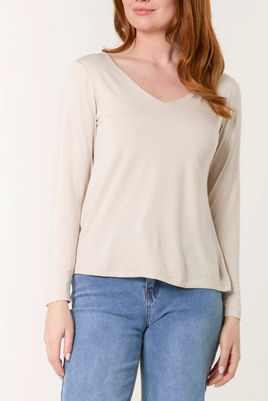 Basic V-Neck Stretch Long Sleeve Top