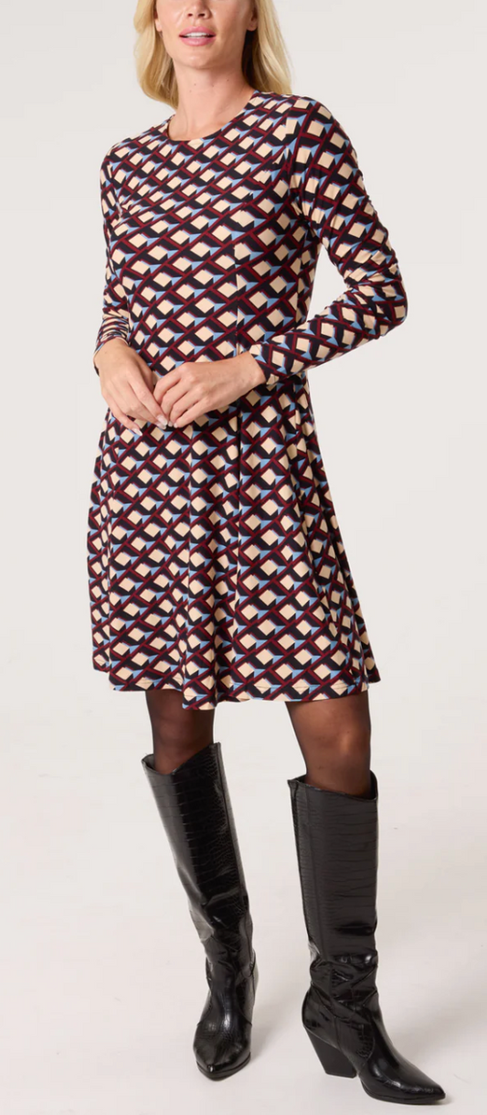 Geo Fit & Flare Mini Dress