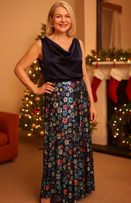 Floral Sequins Skirt by Malissa J