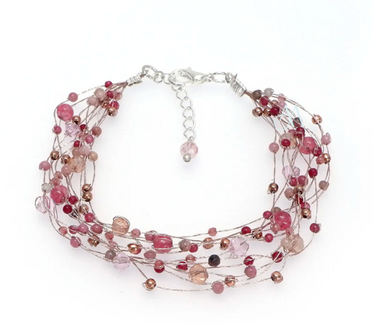 Handcrafted Gemstone & Crystal Bracelet on Silk