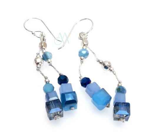 Gemstone & Crystal Earrings, Handcrafted on Silk with 925 Silver Hooks By AnnaBella Moore