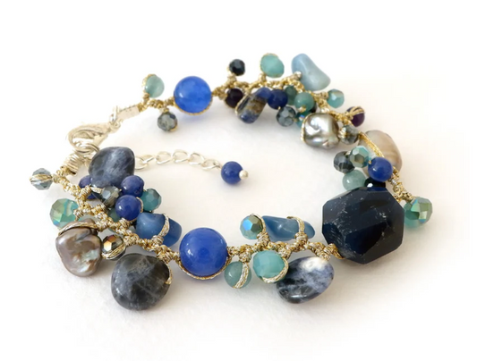 Handcrafted Gemstone & Crystal Bracelet on Silk by AnnaBella Moore