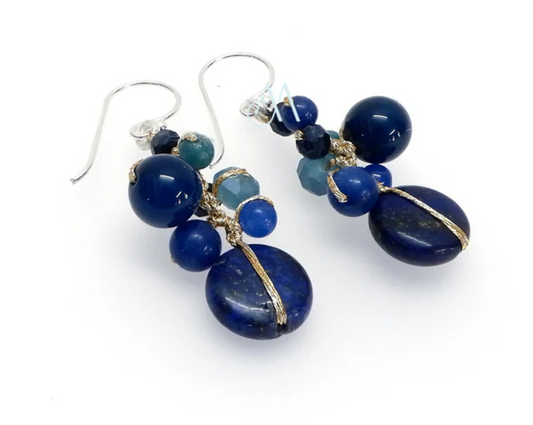 Gemstone & Pearl Earrings, Handcrafted on Silk with 925 Silver Hooks by AnnaBella Moore