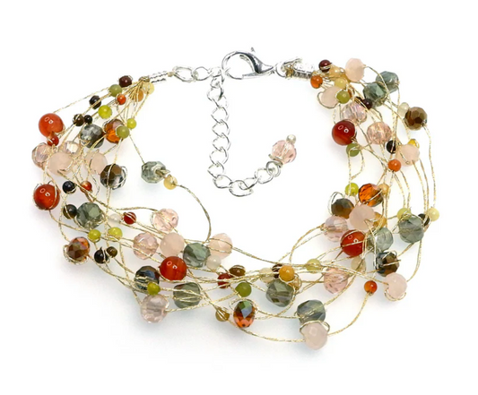 Handcrafted Gemstone & Crystal Bracelet on Silk