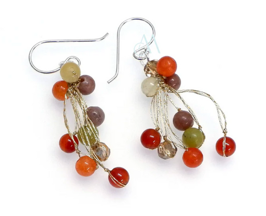 Gemstone Earrings, Handcrafted on Silk with 925 Silver Hooks by AnnaBella Moore