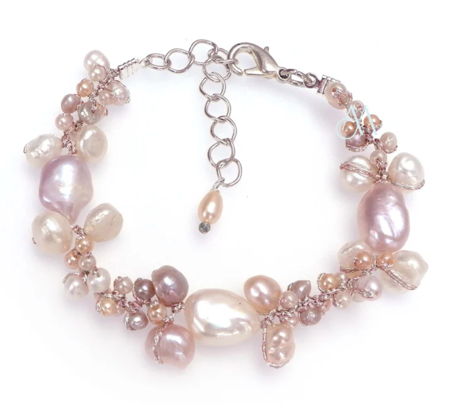 Handcrafted Pearl & Bead Bracelet on Silk by AnnaBella Moore