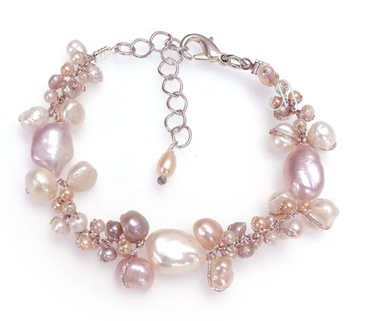 Handcrafted Pearl & Bead Bracelet on Silk by AnnaBella Moore