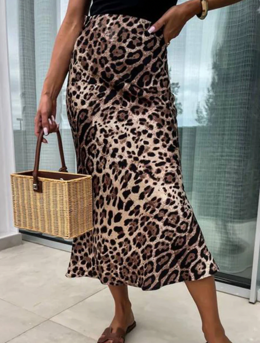 Zara Satin Leopard Print Midi Skirt