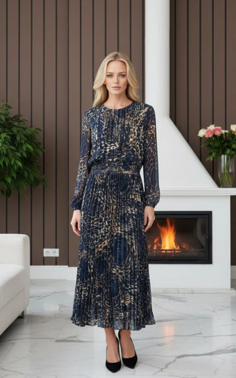 Vienna Pleated Crew Neck Maxi Dress