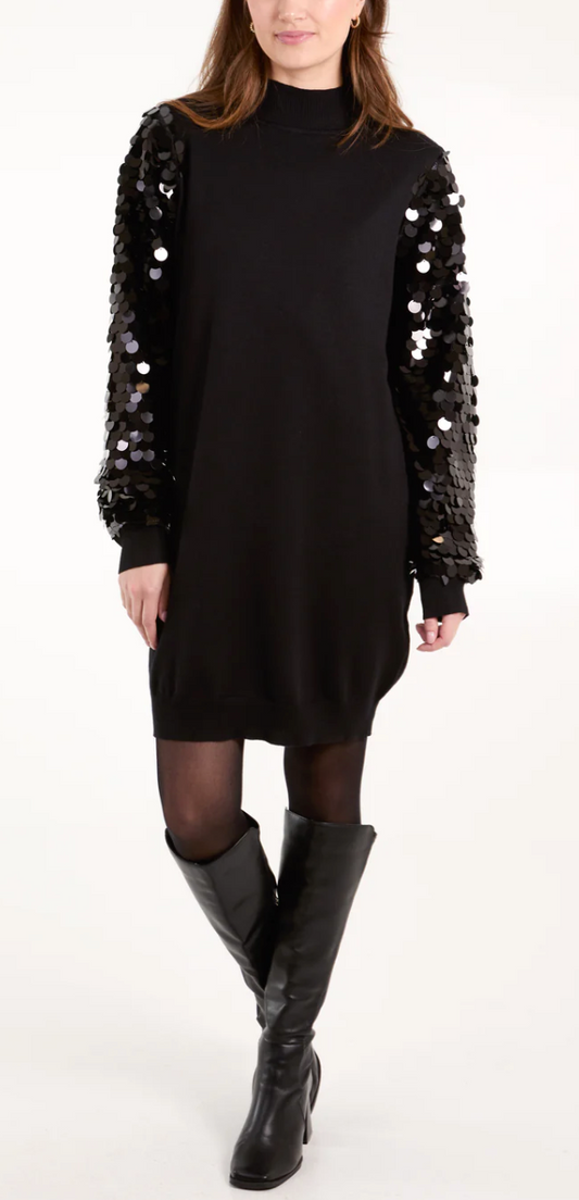 Sequin Sleeve Turtle Neck Jumper Dress