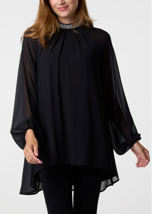 Embellished Collar Tunic Top