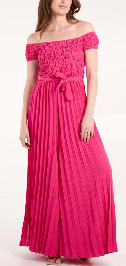 Bardot Shirred Bodice Pleated Leg Jumpsuit