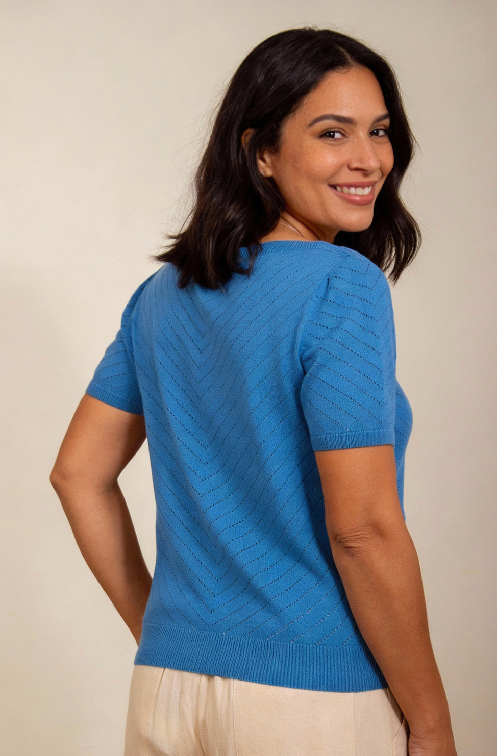 Pointelle knit Boatneck Top
