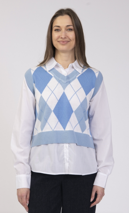 Cropped argyle vest with shirt BY Jessica Graaf