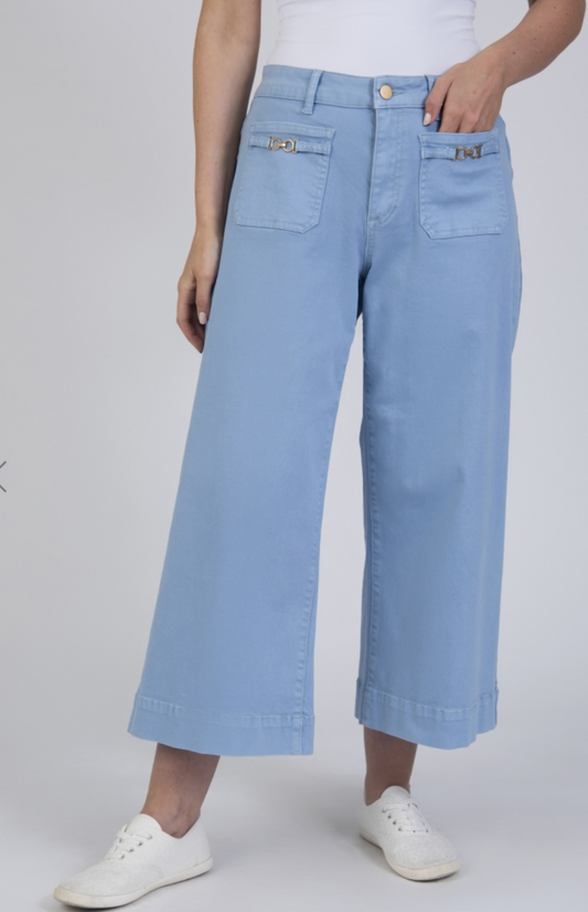 3/4 length wide leg jeans with gold pocket trim By Jessica Graaf