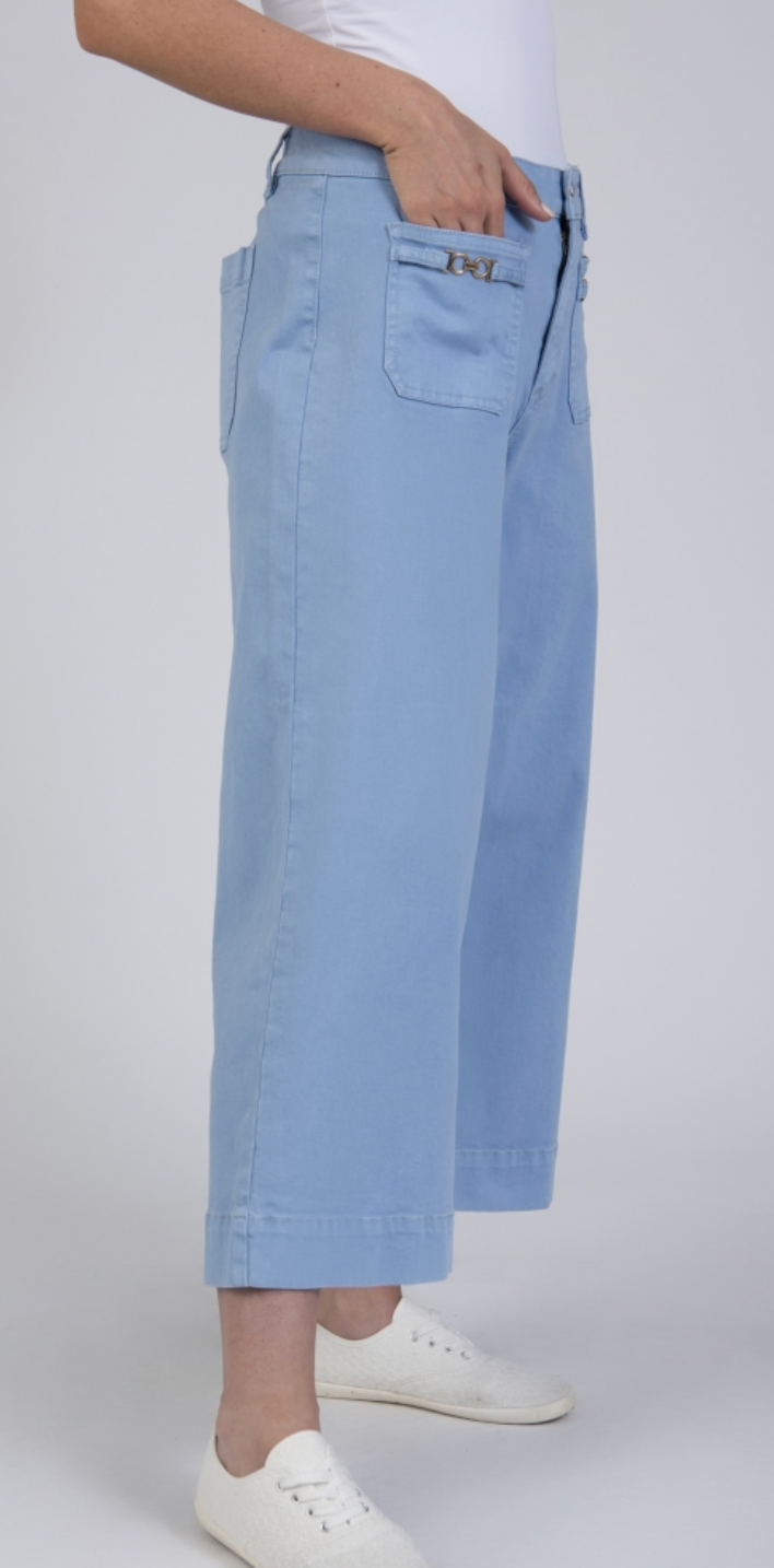 3/4 length wide leg jeans with gold pocket trim By Jessica Graaf