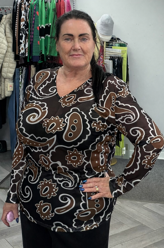 Paisley V Neck mesh top by Malissa J