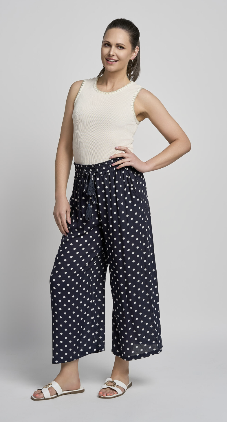 Floaty Navy/White 7/8th Trousers by Pinns