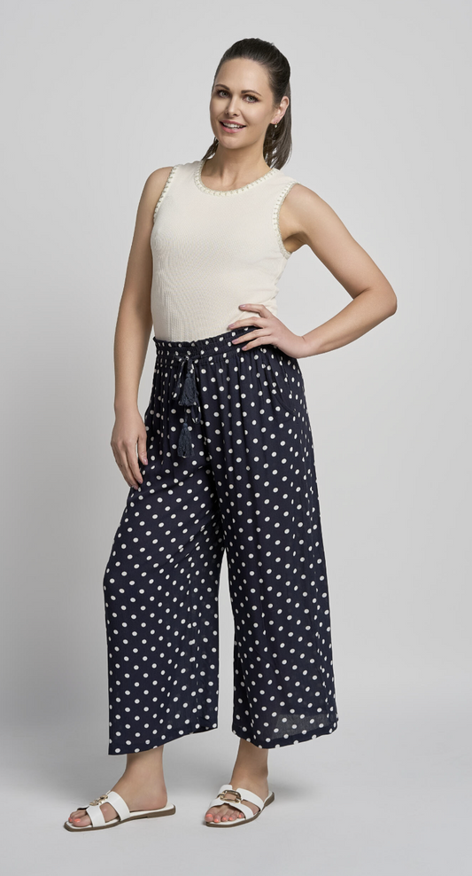 Floaty Navy/White 7/8th Trousers by Pinns