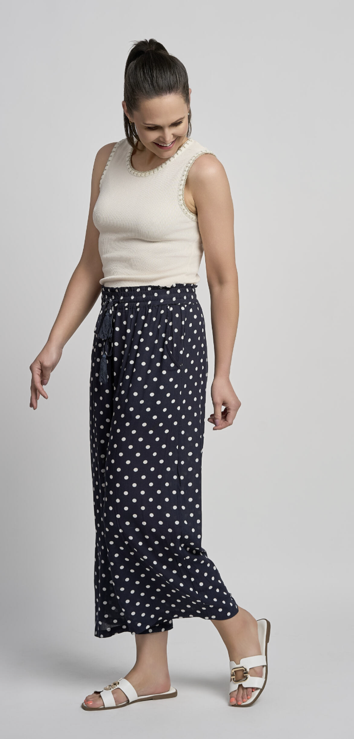 Floaty Navy/White 7/8th Trousers by Pinns