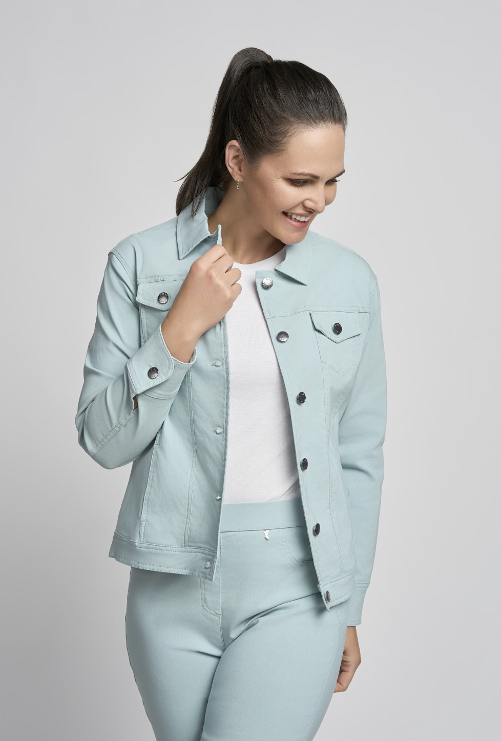 Duck Egg Blue Denim Style jacket by Pinns