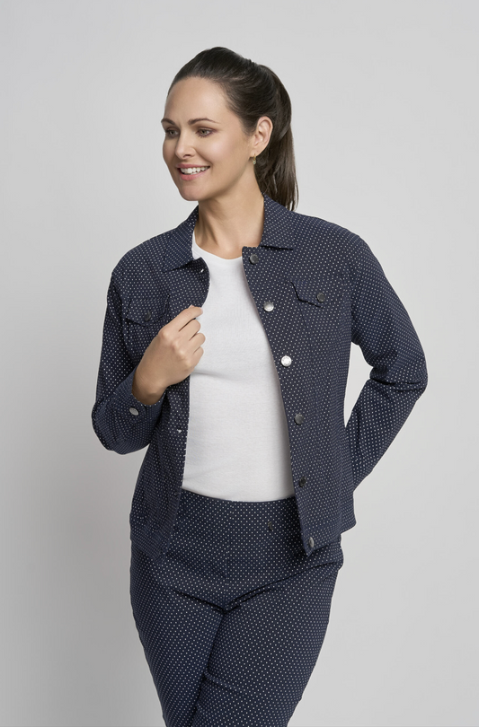 Navy/White Polkadot Denim Style Jacket by Pinns