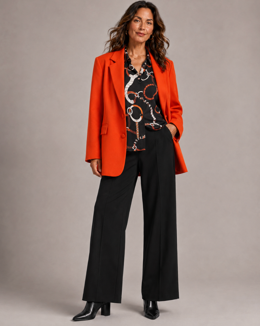 Orange/Black Chain Print Blouse by Malissa J
