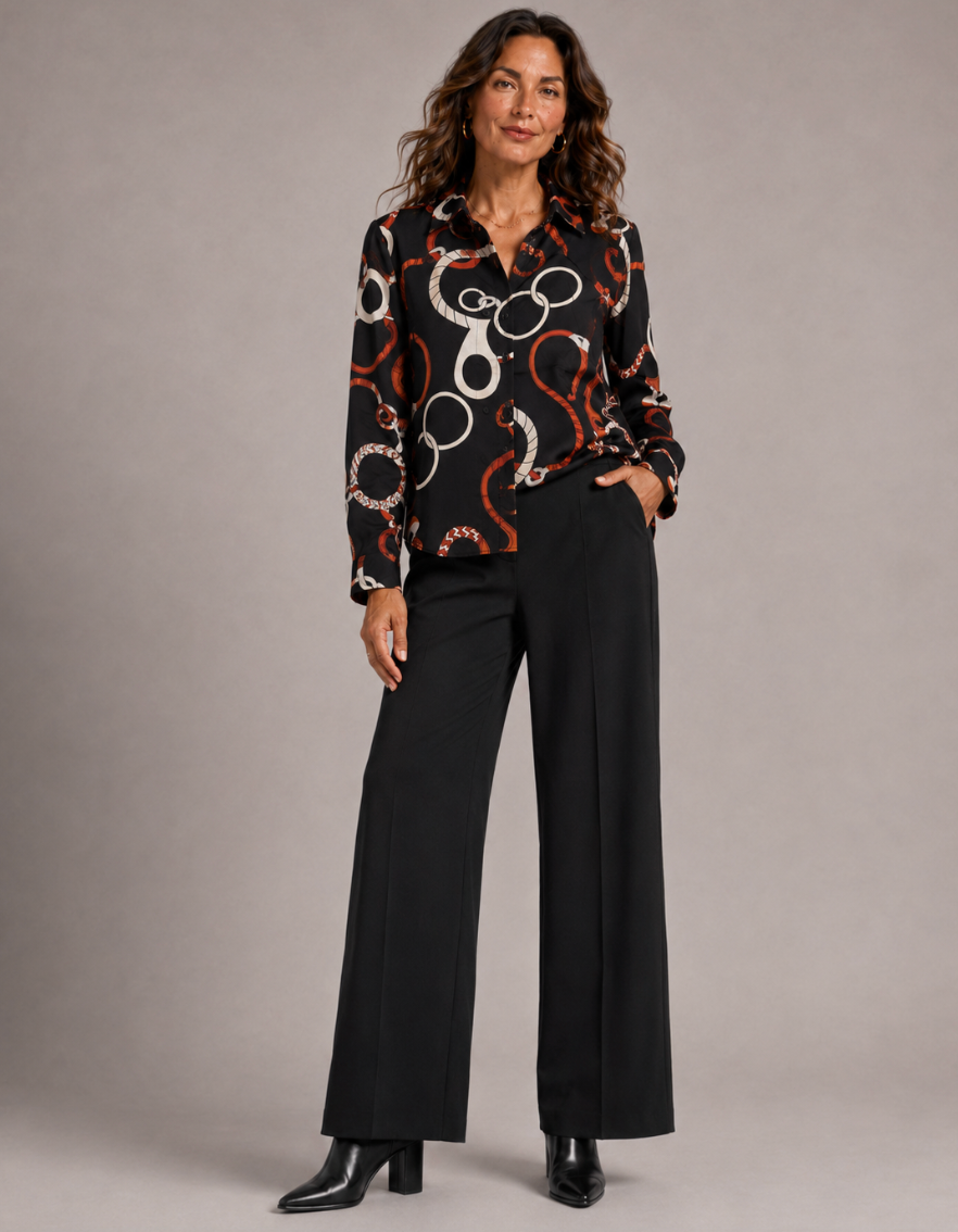 Orange/Black Chain Print Blouse by Malissa J