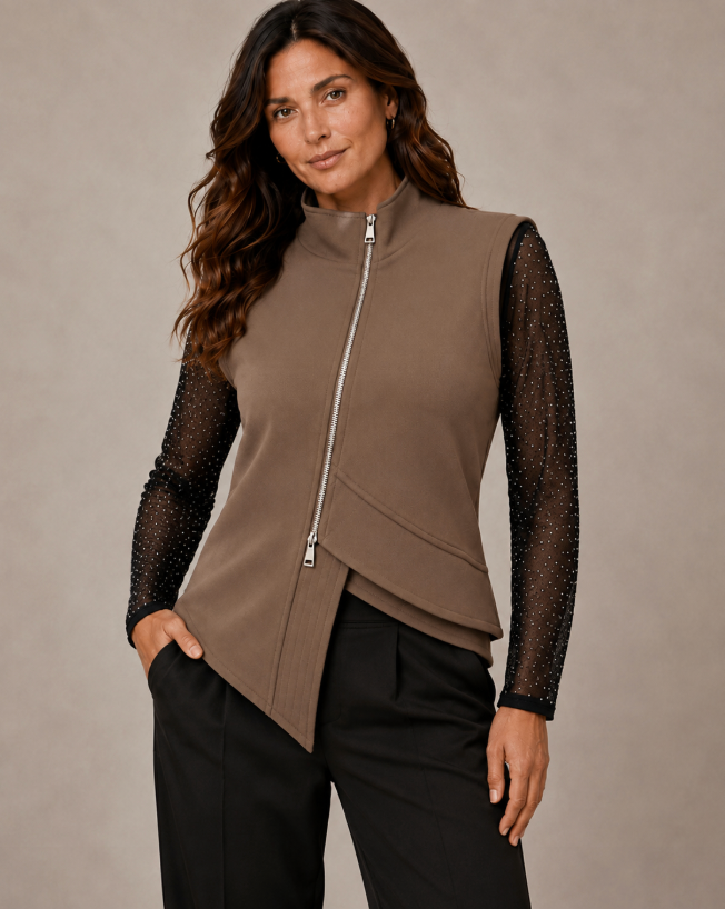 Black Round neck top which mesh & stud sleeves by Malissa J