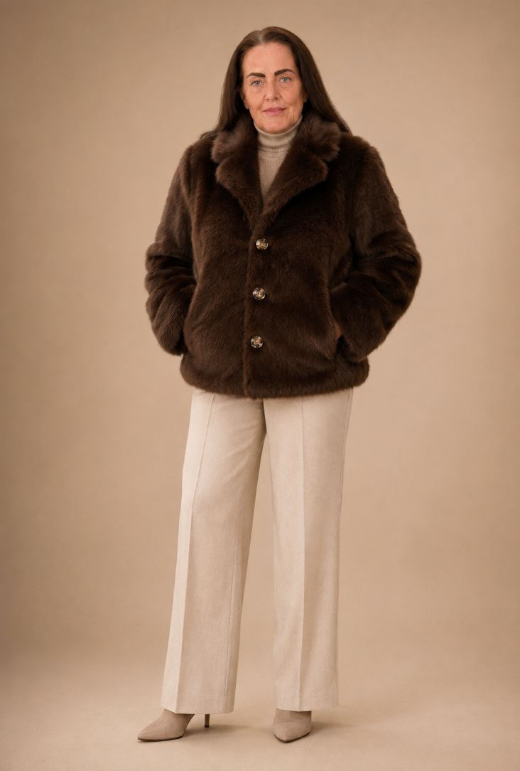 Poppy Faux Fur Jacket (Reversible) in Chocolate