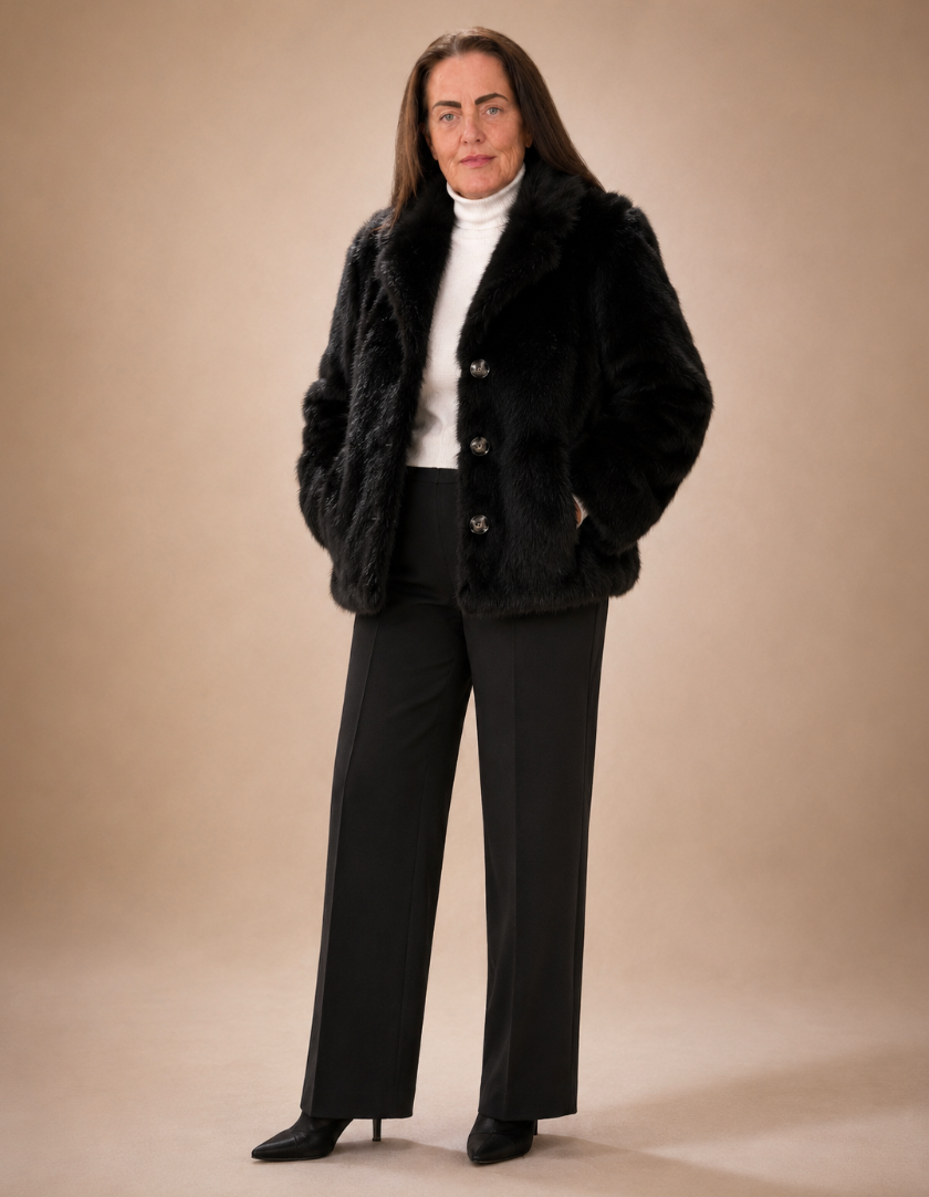 Poppy Faux Fur Jacket (Reversible) in Black