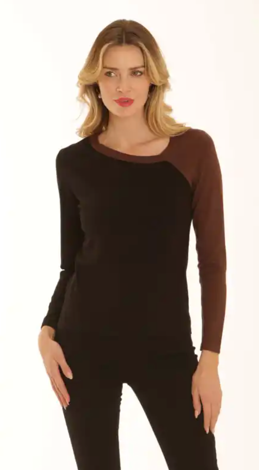 Lucinda fine knit top in Chocolate by Pomodoro