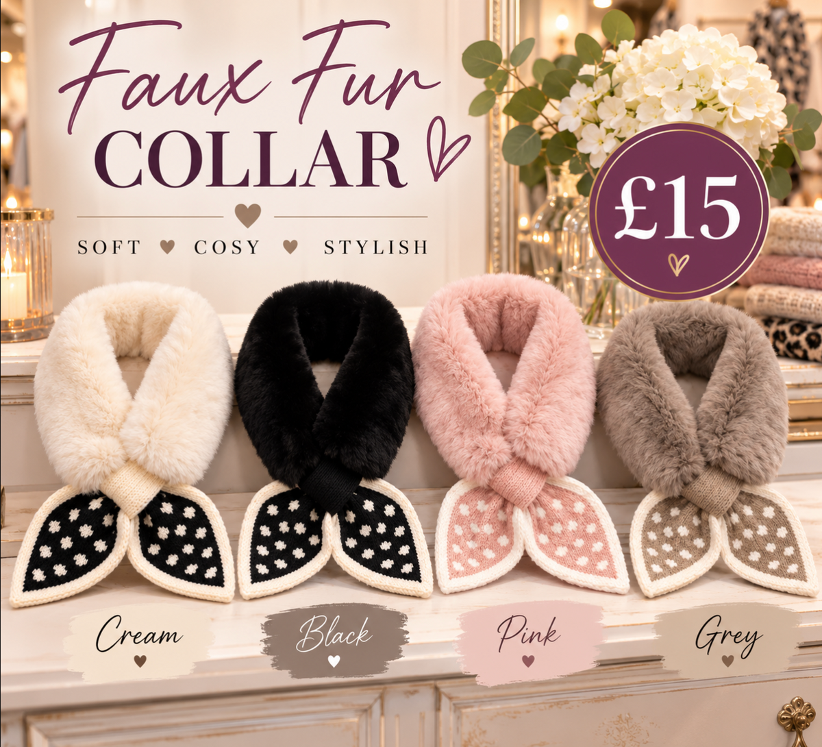 Collar Fur Scarf - Polkadot