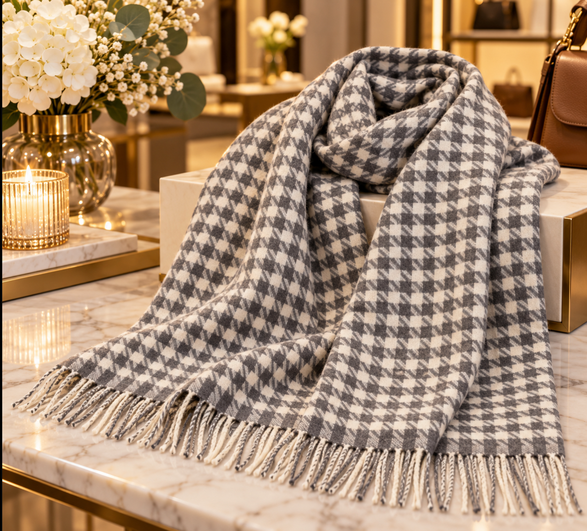 Grey & Cream Houndstooth Check Scarf