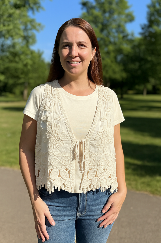 Floral Crochet Tie Front Vest