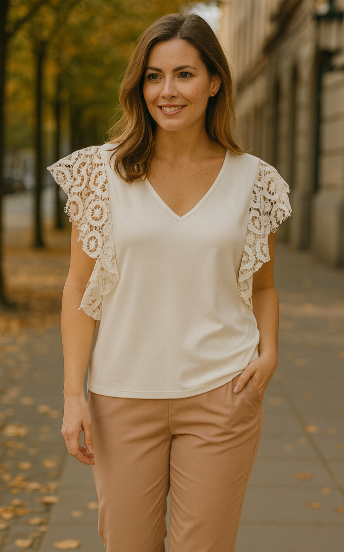 V-Neck Top with Lace Sleeve by Malissa J