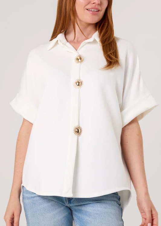 Gold Buttons Jersey Short Sleeve Shirt