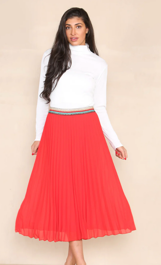 Pleated MIDI Skirt with Rainbow Elasticated Waistband