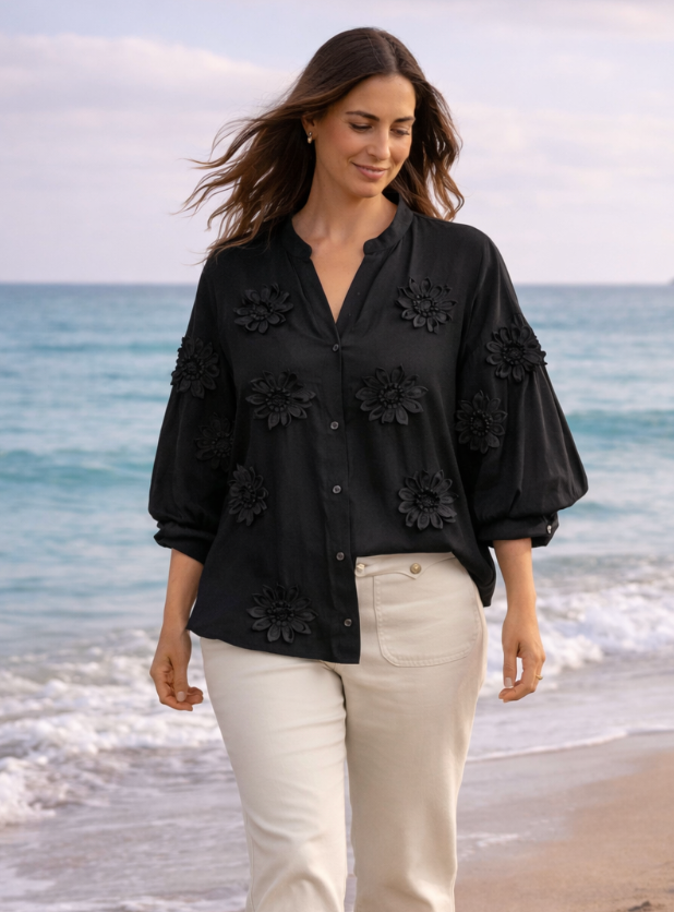 Flower Applique Blouse by Malissa J